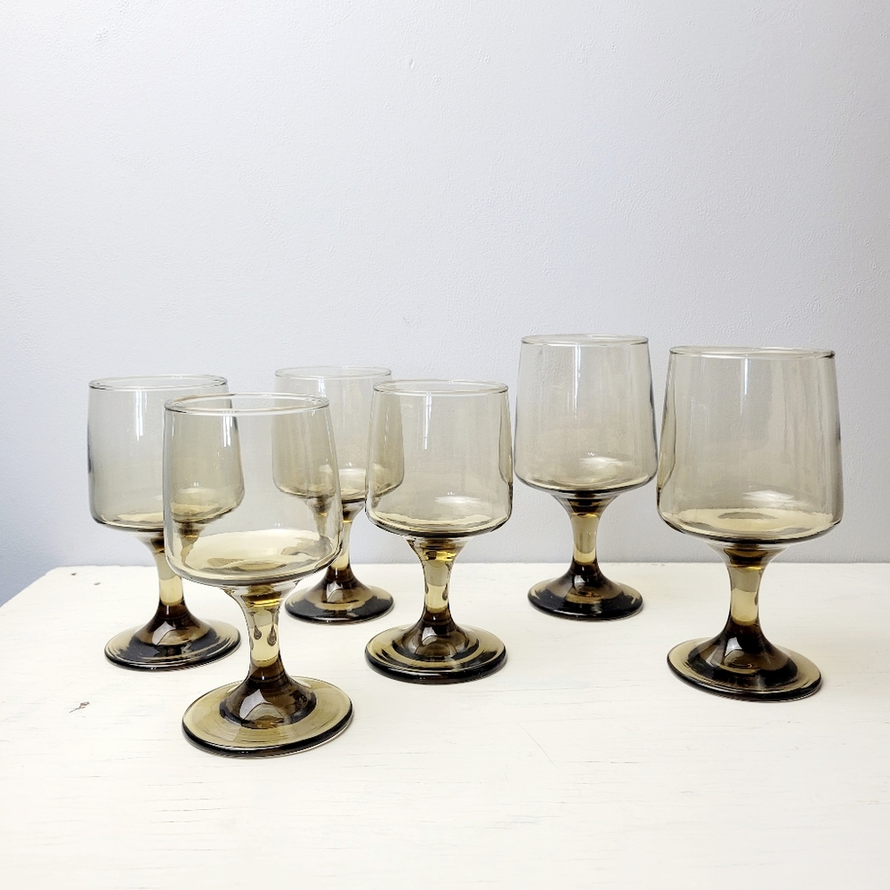 Libbey Tawny Champagne Wine Glasses Smokey Brown Vintage Barware Set of 6